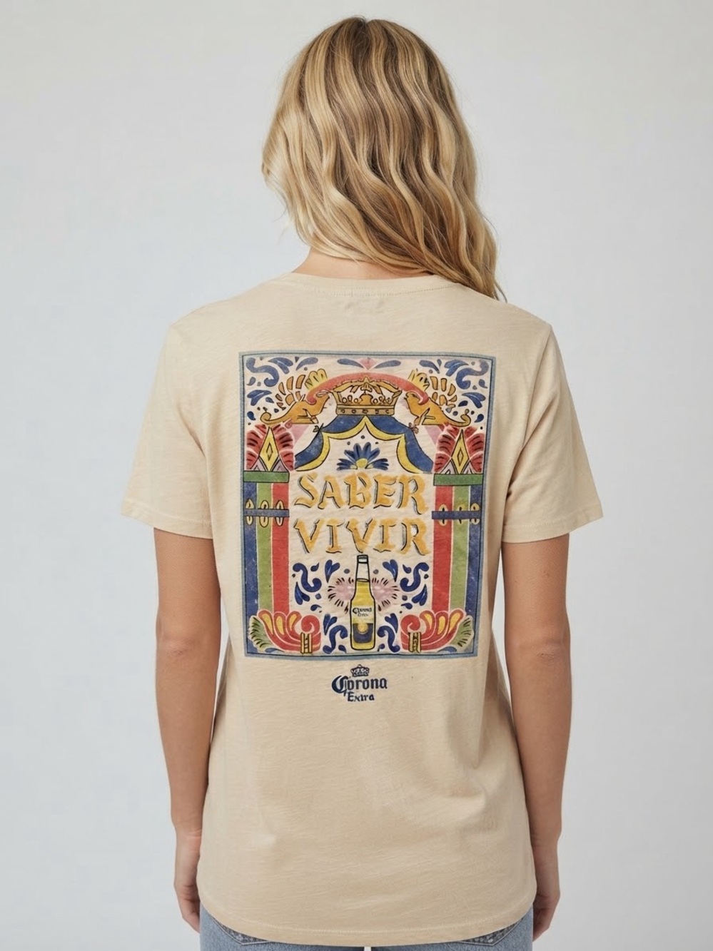 Lucky Brand Women’s Corona Beer Saber Vivir' Graphic Short Sleeve Tee Size Large